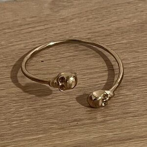 Gold Skull Open Bangle Bracelet